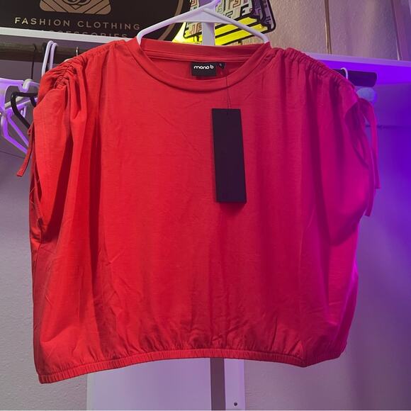 Mono B Vibrant Red Gathered Sleeve Blouse - Picture 1 of 4